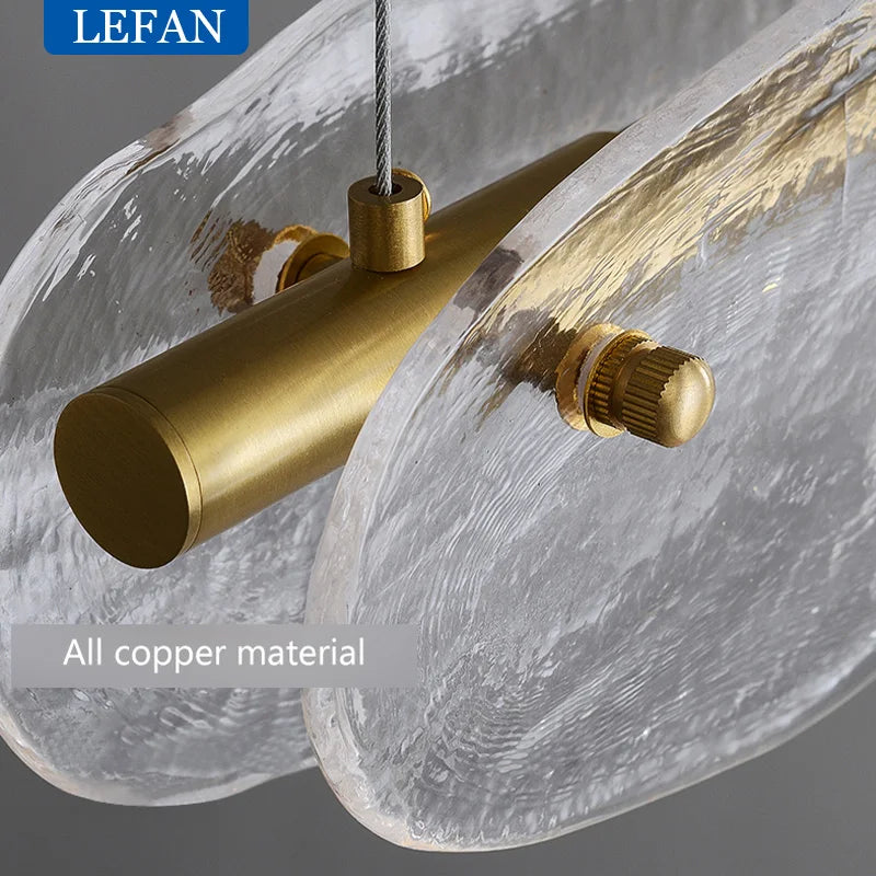 Lustre moderne allcopper lumière luxe créatif longue bande minimaliste bar salle à manger comptoir eau motif Suspension en verre - vue 7 sur 7