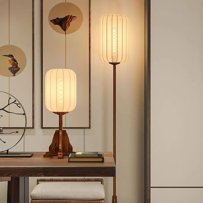 lampadaire style vintage en tissu bois cuivre pour hôtel restaurant - vue 5 sur 9
