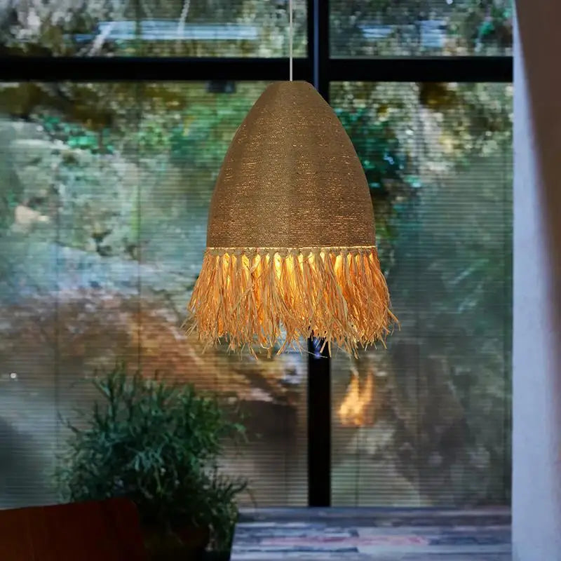 suspension wabi sabi rétro en rotin faite à la main - vue 3 sur 12