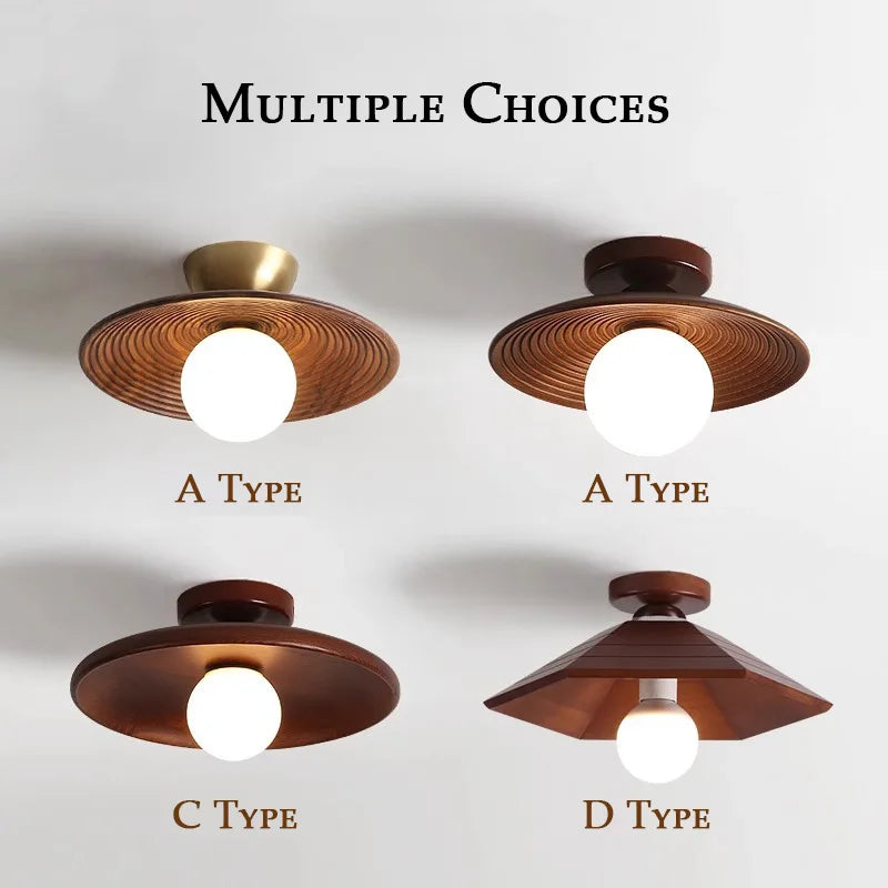 Walnut wood Brass lighting, Modern Minimalism Wabi-sabi Style, Ceiling light for Porch, Entrance, Corridor, Balcony - vue 7 sur 10