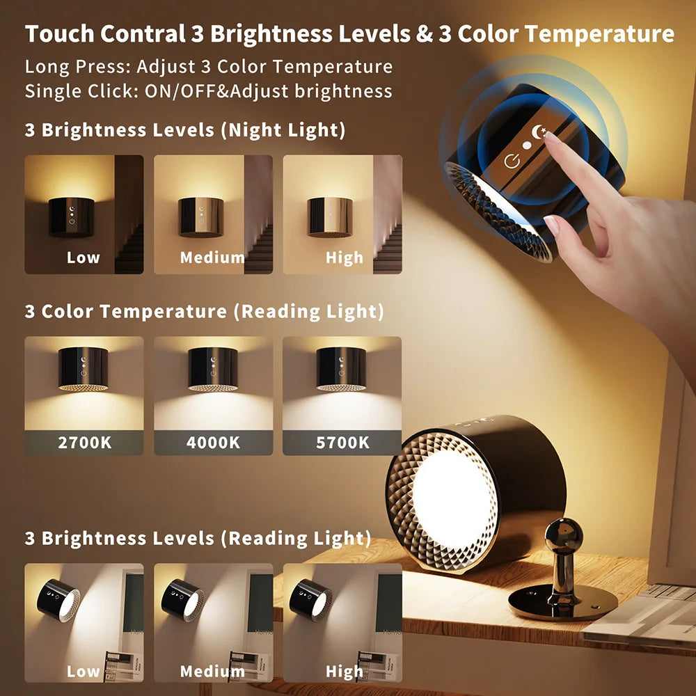 Tactile et télécommande intérieure sans fil Applique murale rechargeable alimenté par batterie LED appliques murales sans fil avec chargement USB - vue 6 sur 10