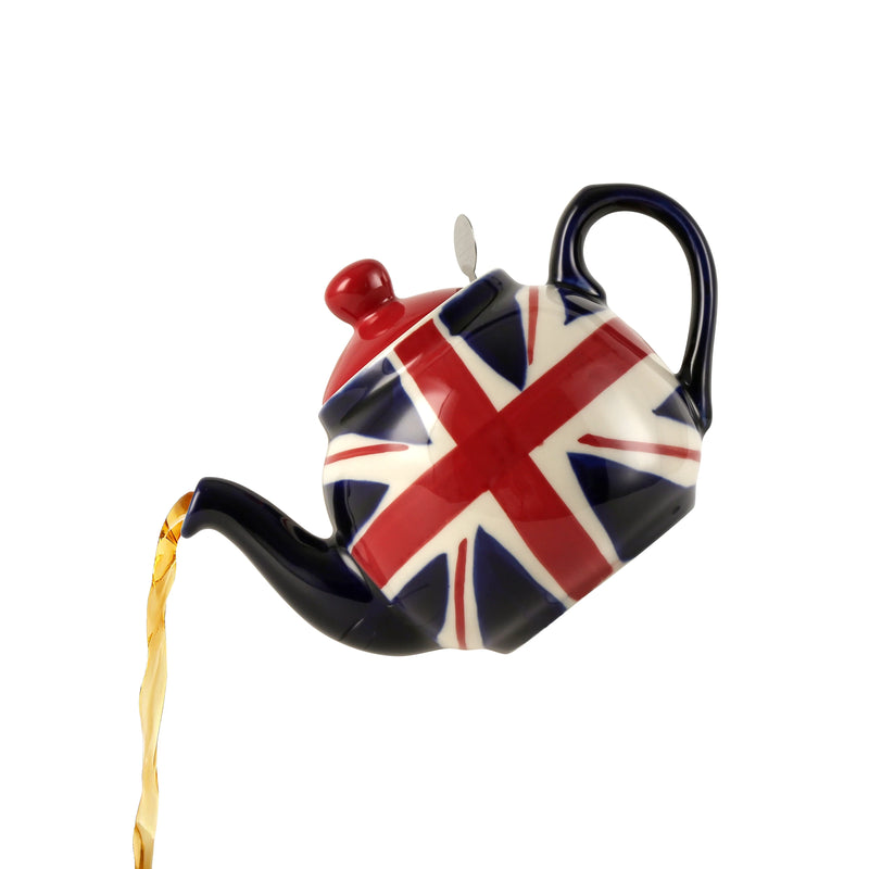 Theiere ceramique drapeau britannique peinte main avec infuseur