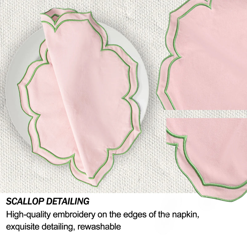 Serviette de table coton lotus brodé style champêtre