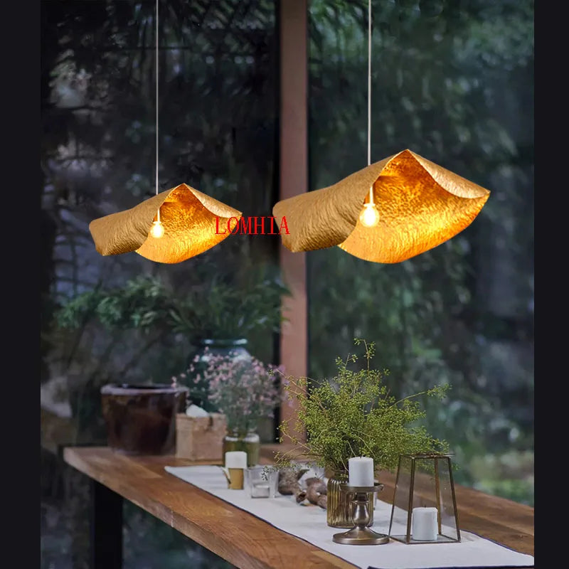 Suspension de luxe en cuivre feuille de lotus design rétro - vue 4 sur 13