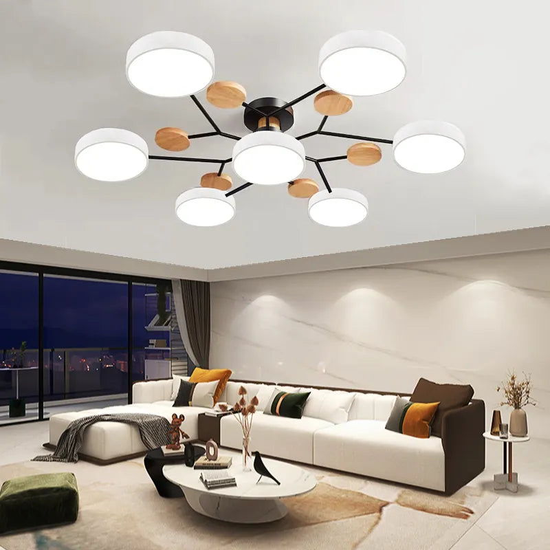lustre en bois led style nordique pour diverses pièces