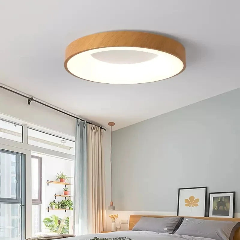 plafonnier chinois Ultra-mince rond en Grain de bois