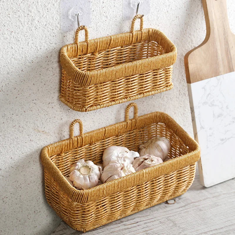 panier mural décoratif tissé pour rangement et fleurs - vue 3 sur 7