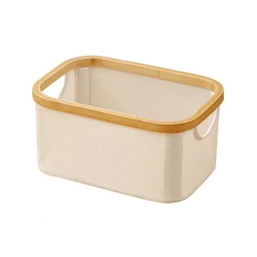 panier de rangement pliable avec poignées en bambou et tissu épais
