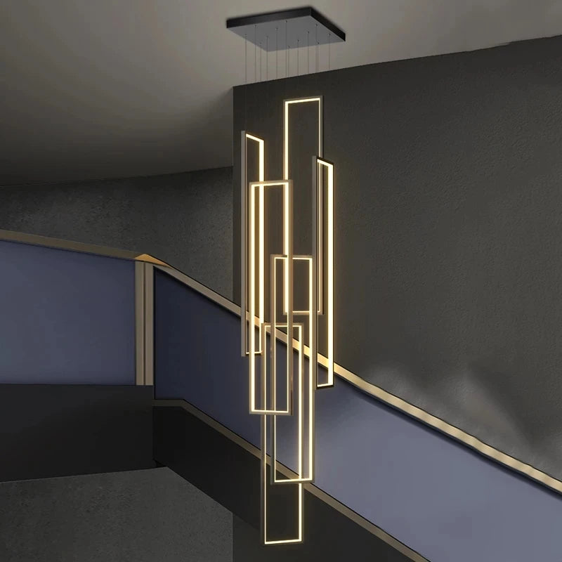 Grand lustre Or noir LED maison intérieur salon escalier Hall rectangulaire