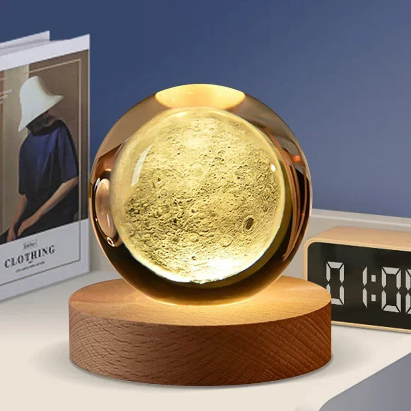 veilleuse 3D en cristal système solaire cadeau décoratif en bois - vue 13 sur 16