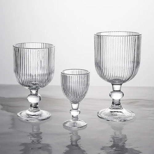 Ensemble verres vin rayés tige courte large ouverture