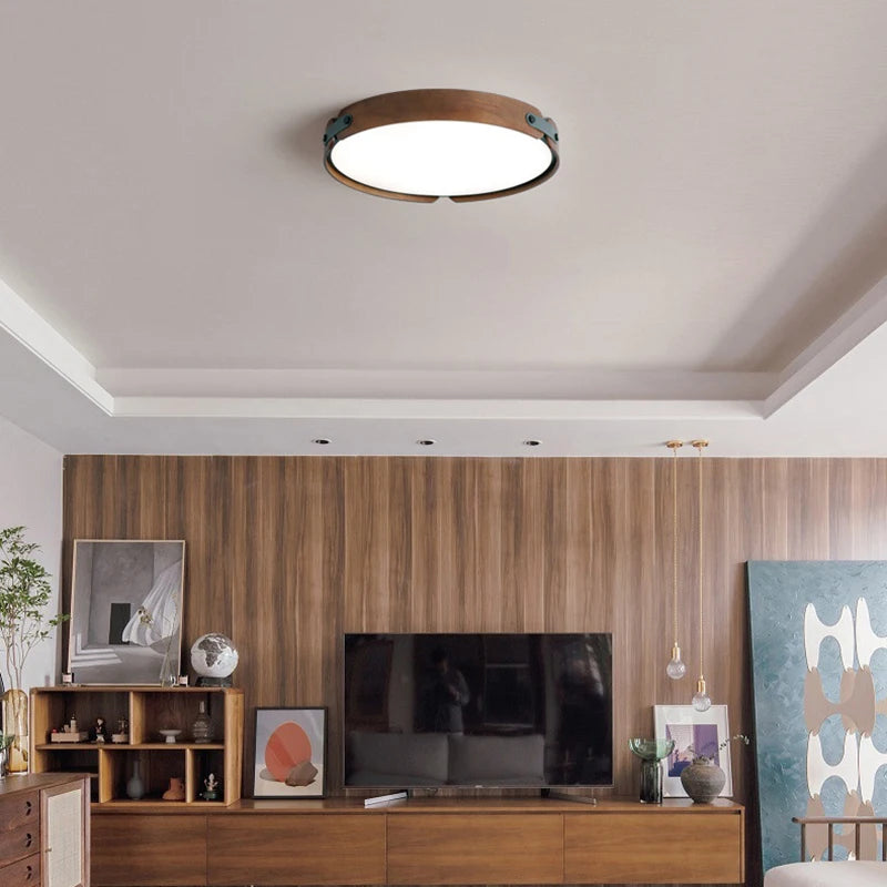 plafonnier en bois avec cuir artificiel et 3 ronds interchangeables créatif
