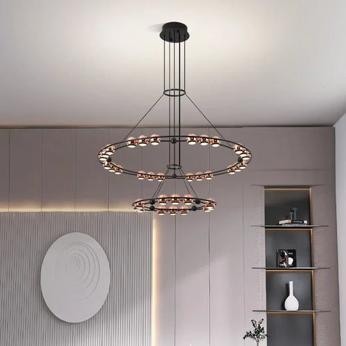 SANDYHA Nordique Moderne LED Lustre Anneau Circulaire De Luxe Haricot Duplex Suspension pour Salon Salle À Manger Chambre Éclairage