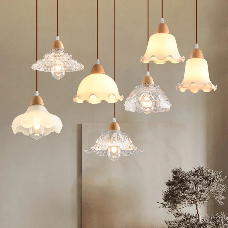 lustre nordique led suspendu moderne en bois et verre