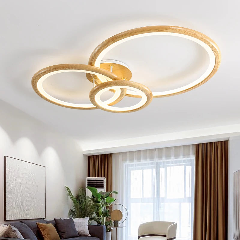 Lampe circulaire moderne en rondins pour salon - vue 4 sur 17