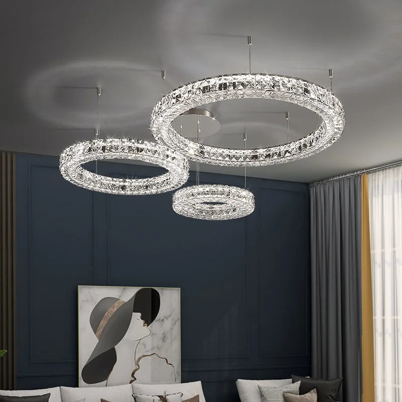 lustre moderne en cristal à deux couches pour décoration - vue 4 sur 17