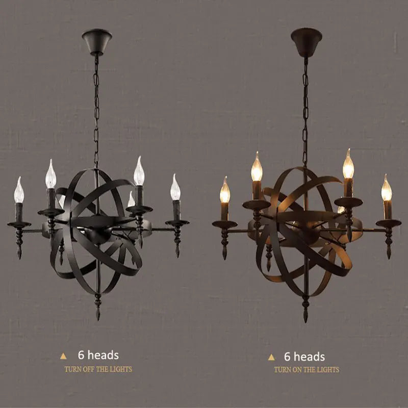 lustre industriel rétro globe en fer style loft américain - vue 5 sur 7