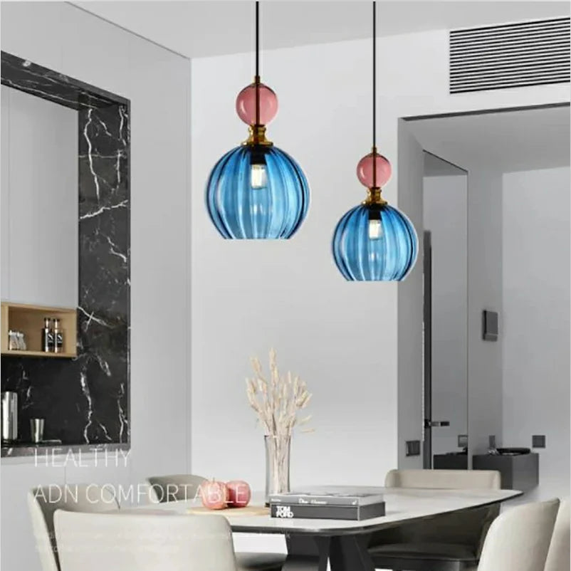 Suspension moderne couleur tête unique Restaurant nordique design verre suspendus luminaires salon bar décor LED lumières - vue 3 sur 14