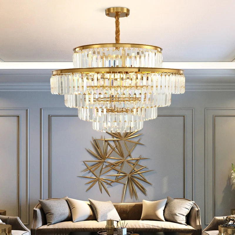 lustre moderne en cristal doré pour éclairage décoratif intérieur - vue 4 sur 10