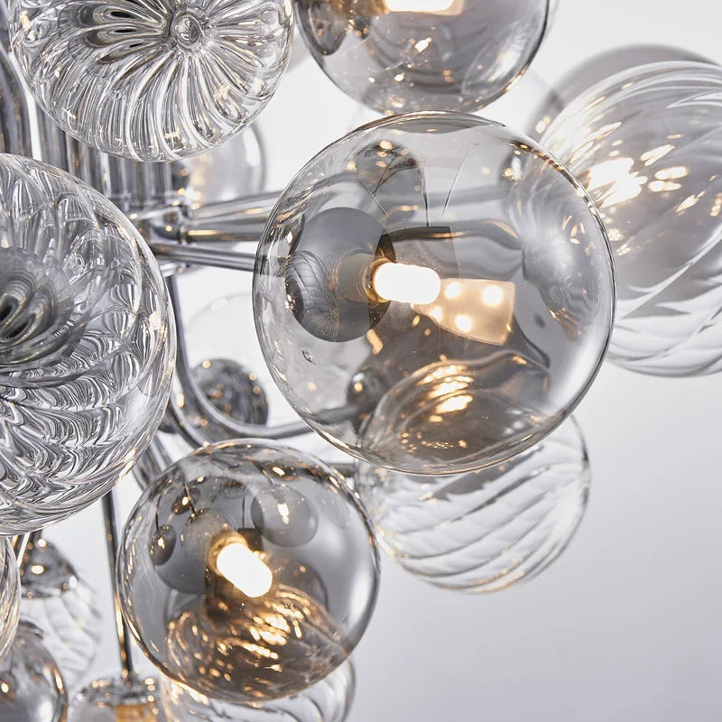 lustre nordique à bulles d'air en boule de verre argentée - vue 6 sur 10