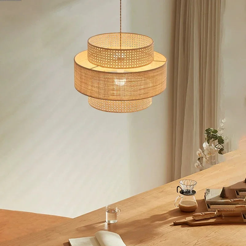 lustre à led wabi sabi en rotin pour décoration intérieure - vue 3 sur 10