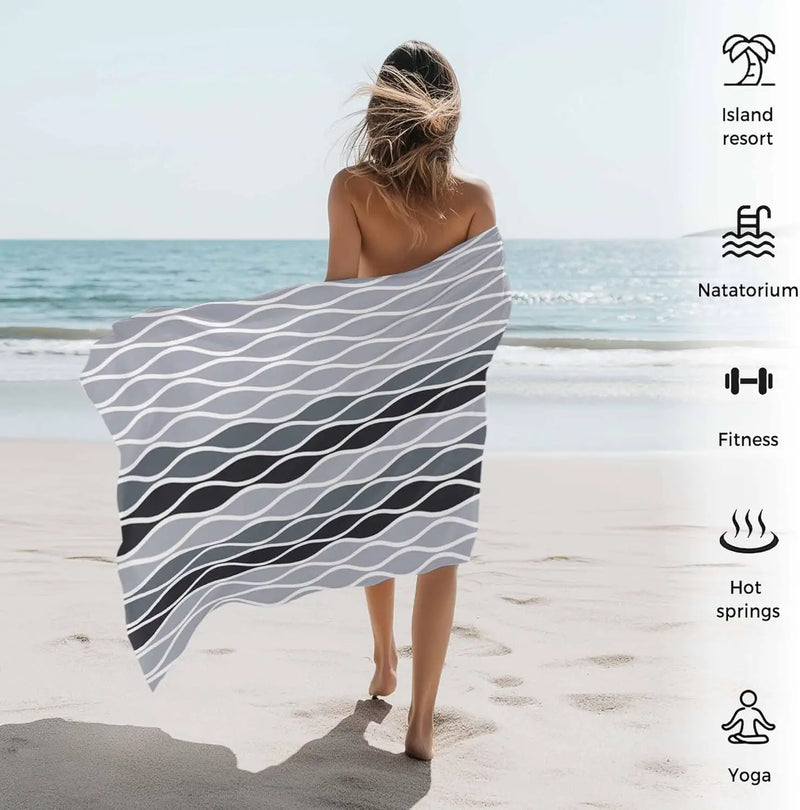 Serviette de plage motif vagues abstraites absorbante rapide