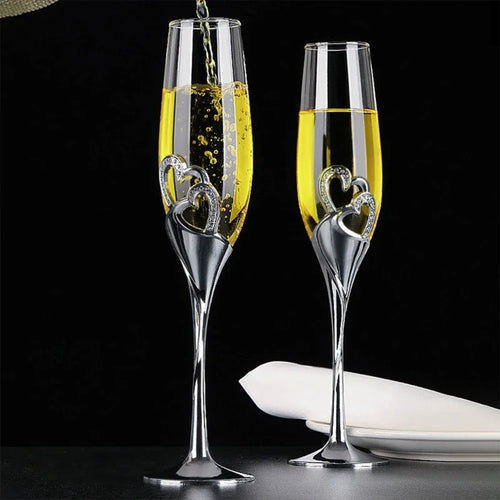 ensemble 2 flutes champagne mariage coeurs bord cristal