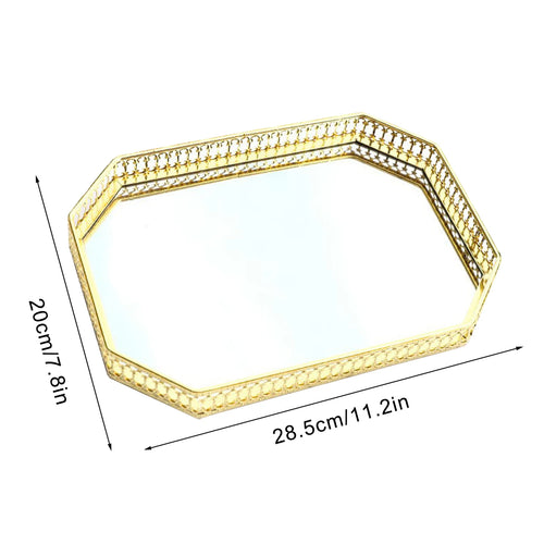plateau de rangement en métal miroir décoratif pour cosmétiques et vaisselle
