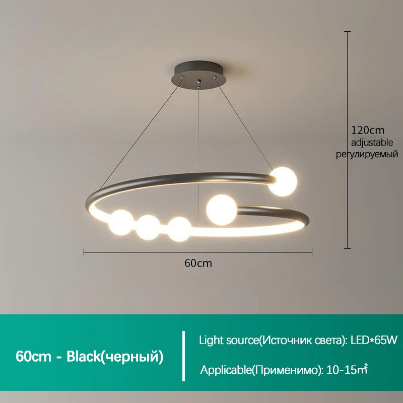 SANDYHA nordique ligne de luxe boule de verre lustre salon salle à manger moderne design anneau lampe pour chambre suspension LED éclairage - vue 7 sur 10