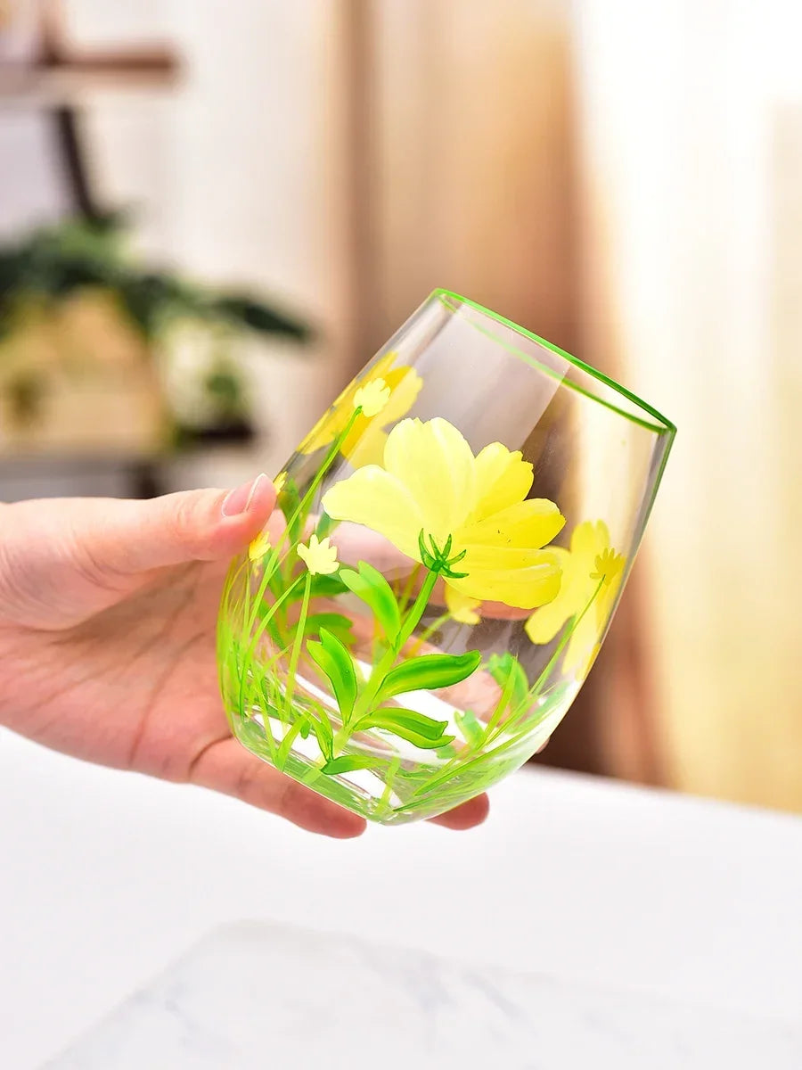 verre à vin haut motifs floraux lot trois - vue 5 sur 6