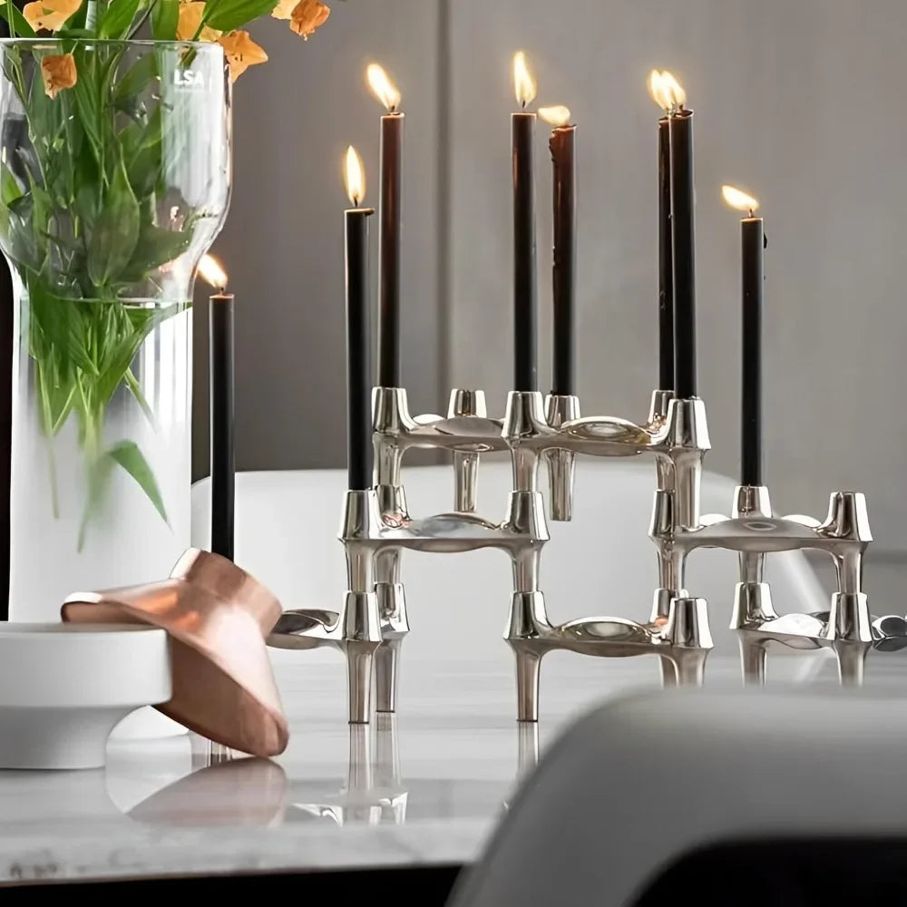 bougeoirs vintage en métal pour trois bougies décoratifs nordiques