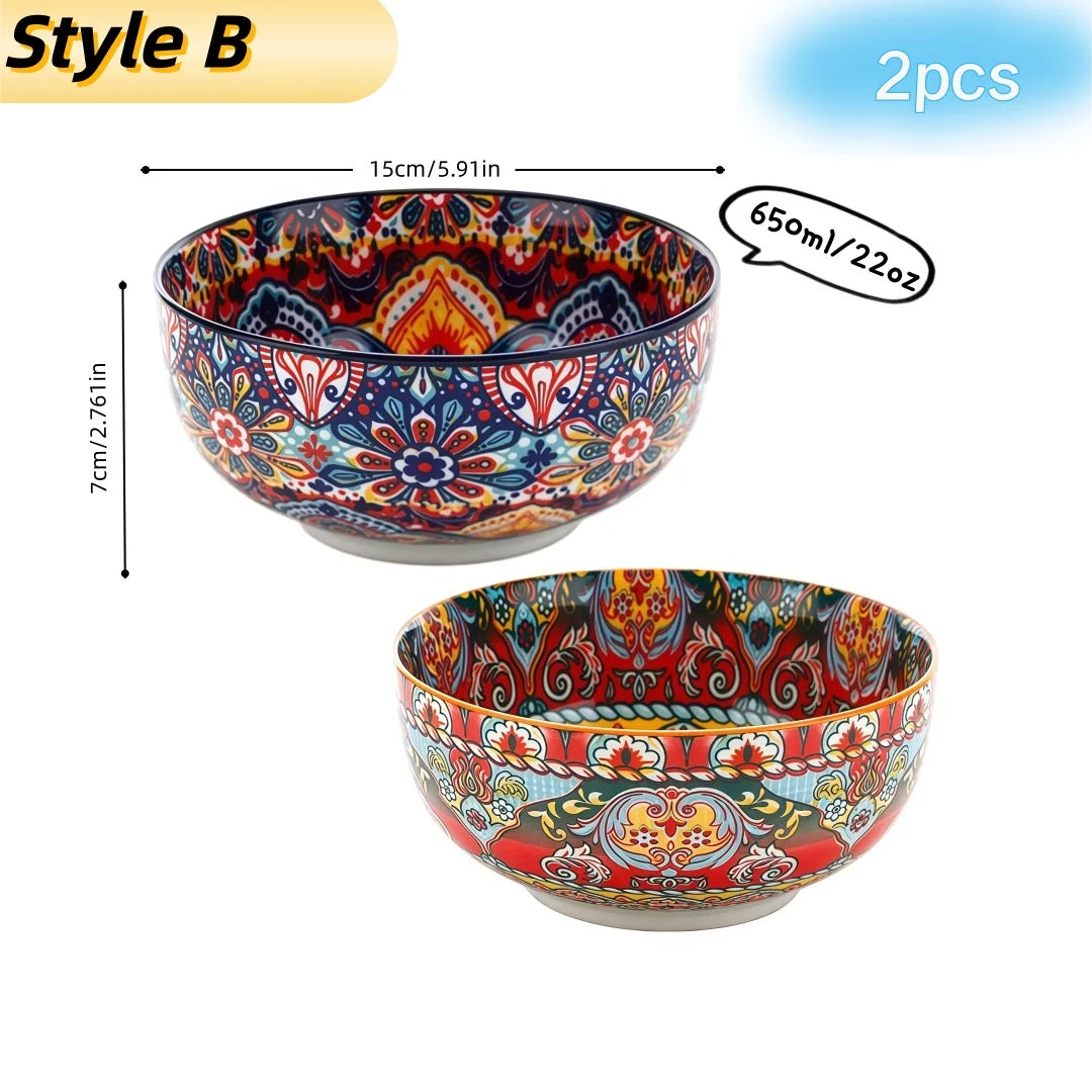 Bol ceramique vintage peint main motifs ethniques polyvalent