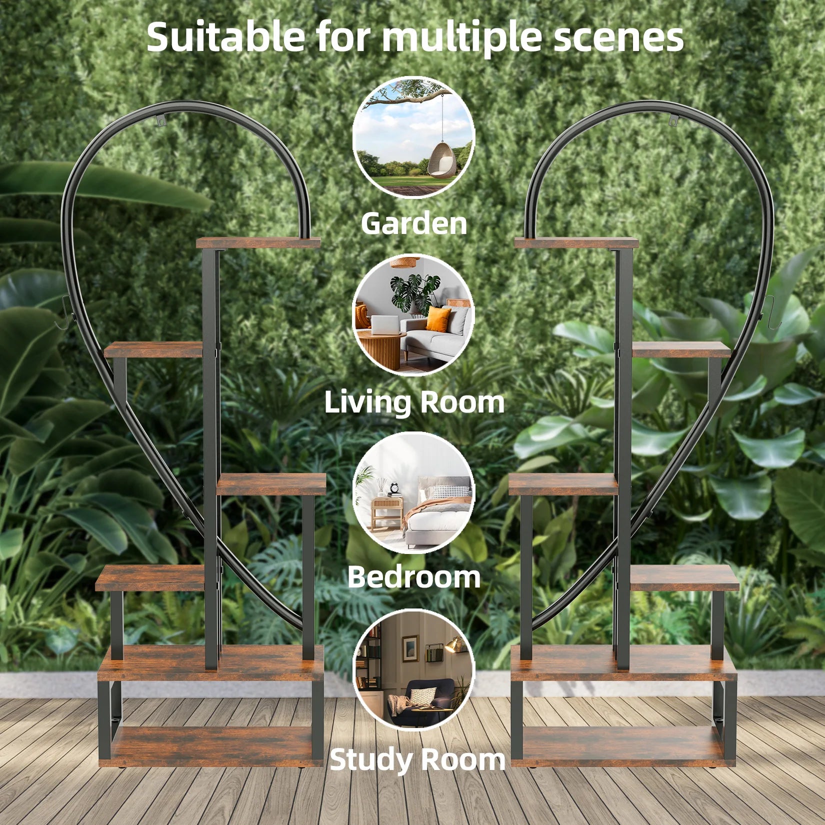 étagère en bois et métal pour plantes et fleurs en forme de cœur - vue 6 sur 7