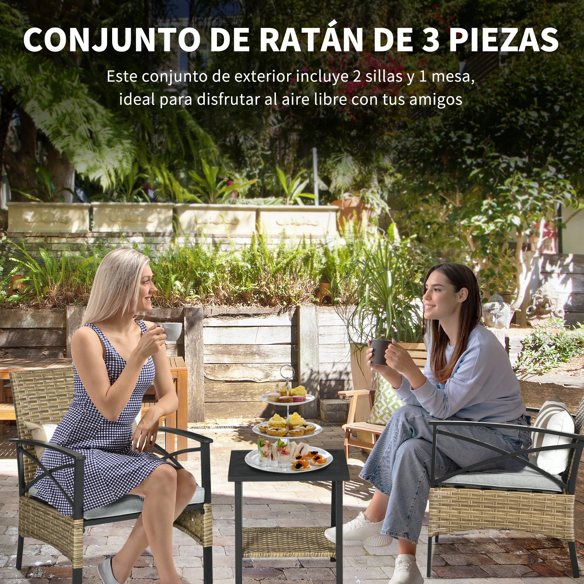 ensemble de jardin rotin avec table et chaises - vue 7 sur 6