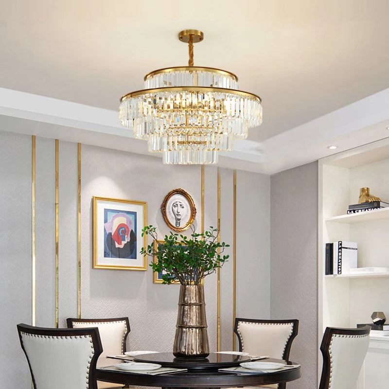 lustre moderne en cristal doré pour éclairage décoratif intérieur - vue 3 sur 10
