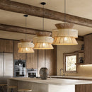 Suspension Sabi Wabi style chinois en rotin cannage