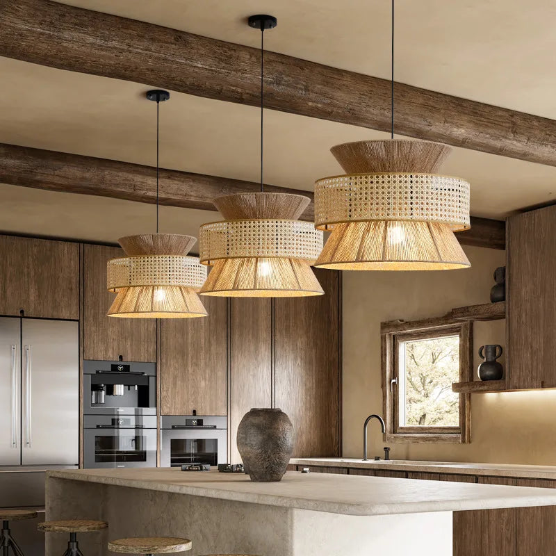 Suspension Sabi Wabi style chinois en rotin cannage - vue 5 sur 24