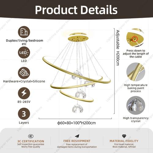 lustre moderne en cristal avec éclairage à led