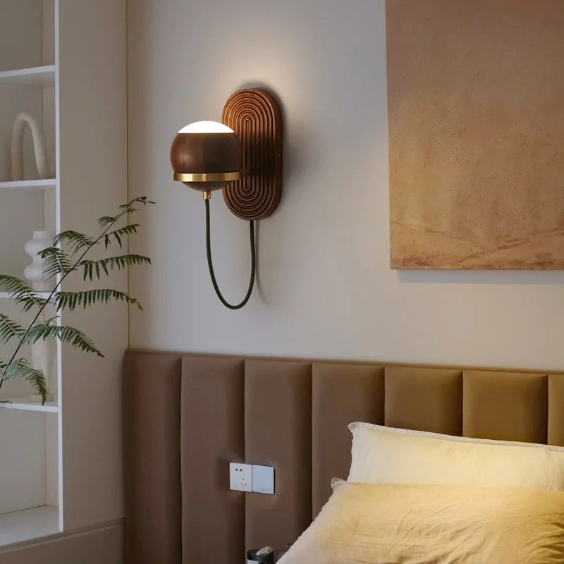 applique murale chinoise noyer noir boule lumineuse luxe bois massif nouvelle collection - vue 7 sur 6