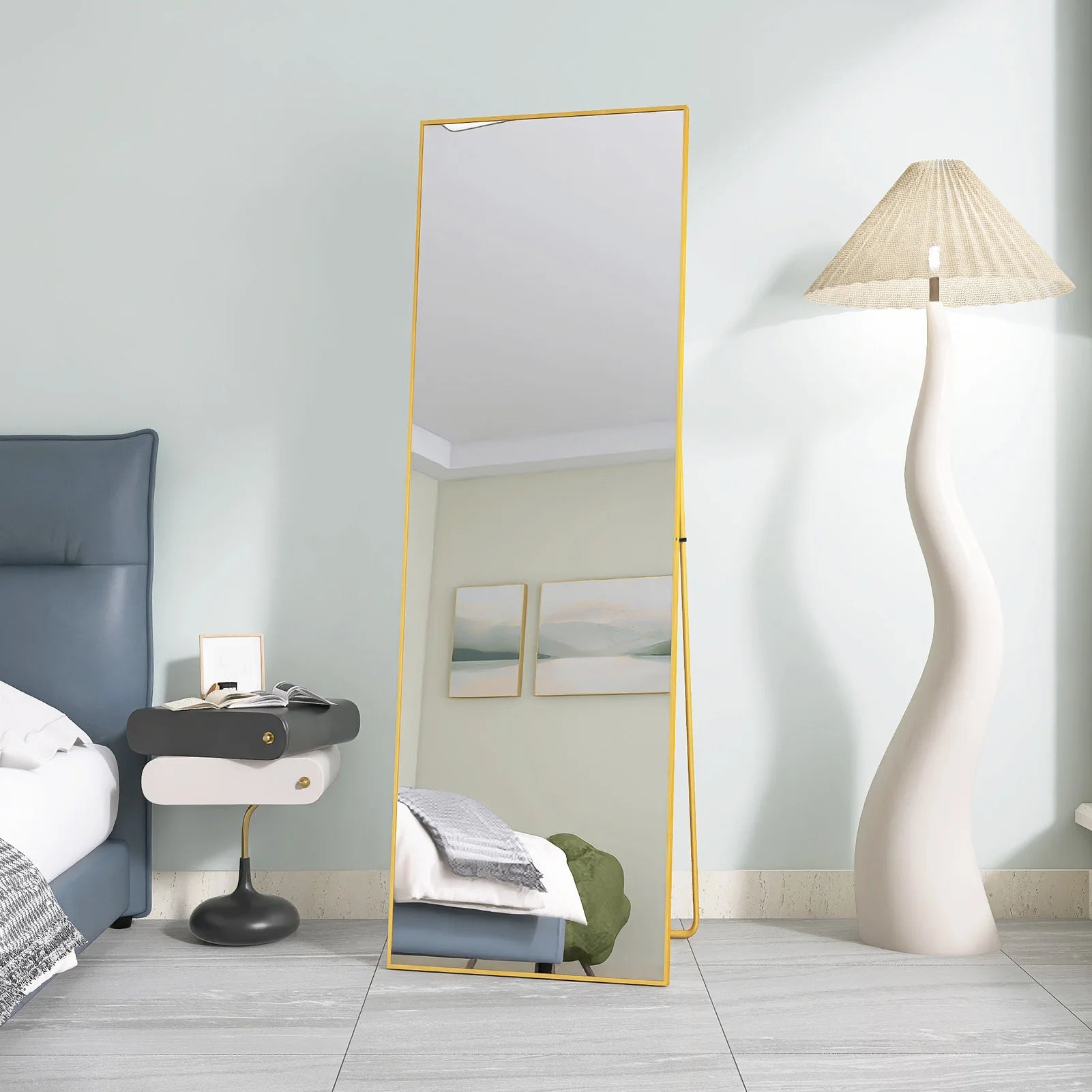 miroir cosmétique en verre trempé avec cadre en aluminium doré - vue 5 sur 7