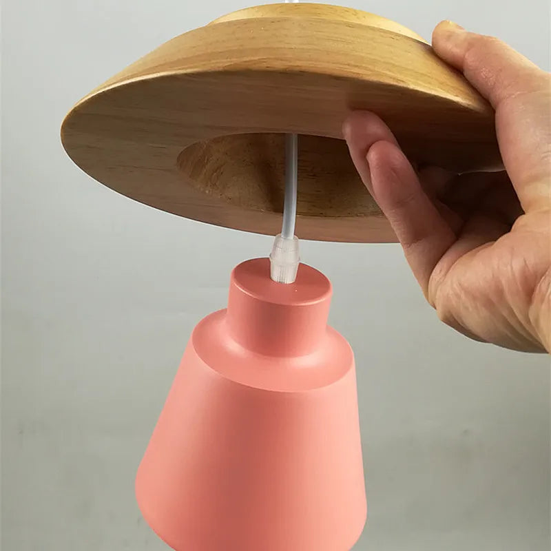 Sweet Home Macaron couleur LED fer bois Suspension Luminaire Lustre suspendu lumières intérieur Lustre lampes plafond décoration - vue 5 sur 8