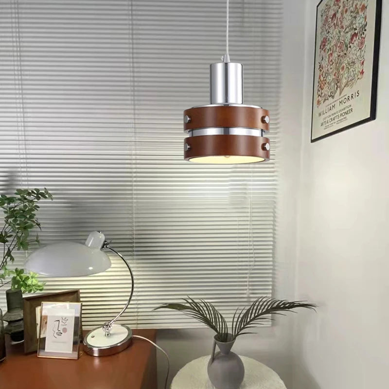 lampe led suspendue créative en bois et métal 	 style