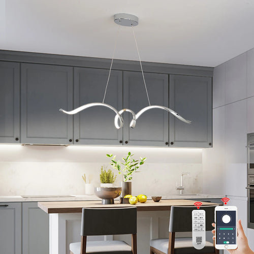 Suspension moderne LED lumière chromé design spirale