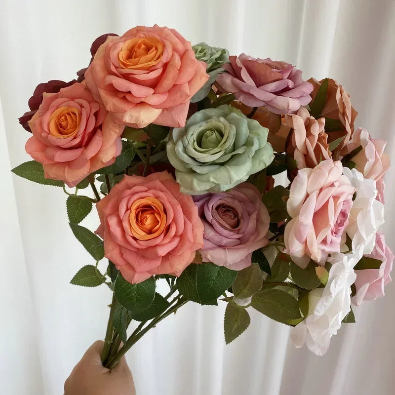 fleurs artificielles en velours roses décoratives pour intérieur - vue 5 sur 14