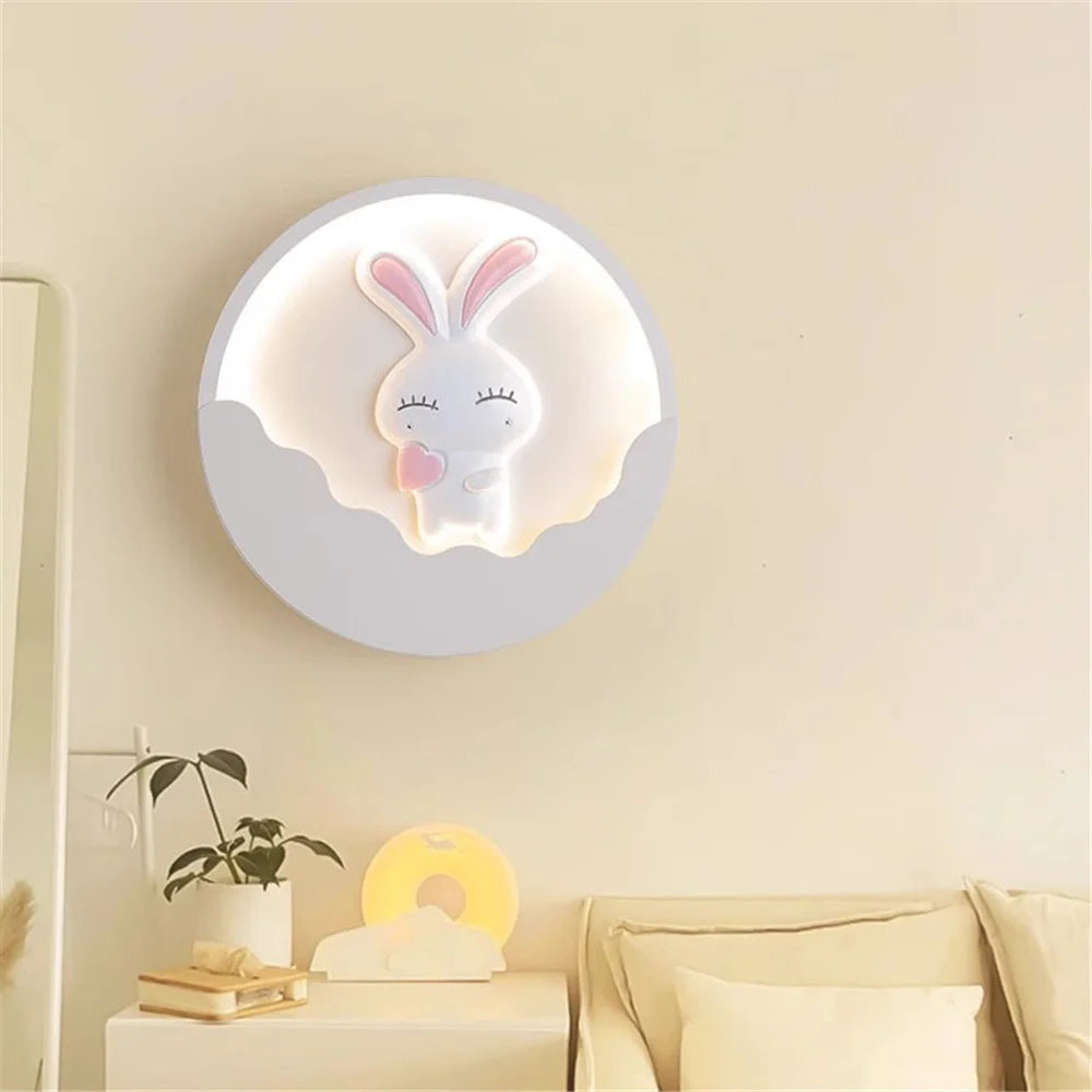 applique murale ronde led ours et lapin pour enfants - vue 4 sur 10