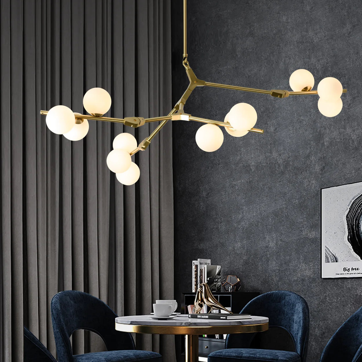 lustre moderne led créatif branche d'arbre moléculaire décorative