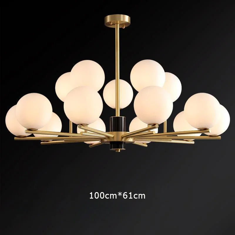 suspension nordique luxe en cuivre doré avec boules de verre blanches - vue 12 sur 12