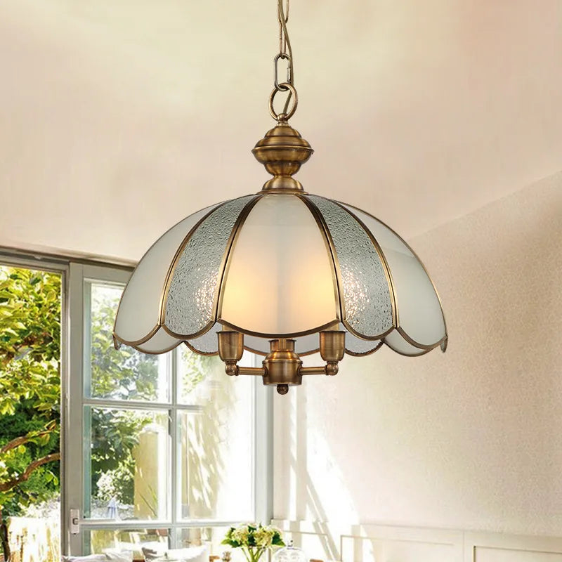 lampe suspendue vintage en verre d'art américain en cuivre