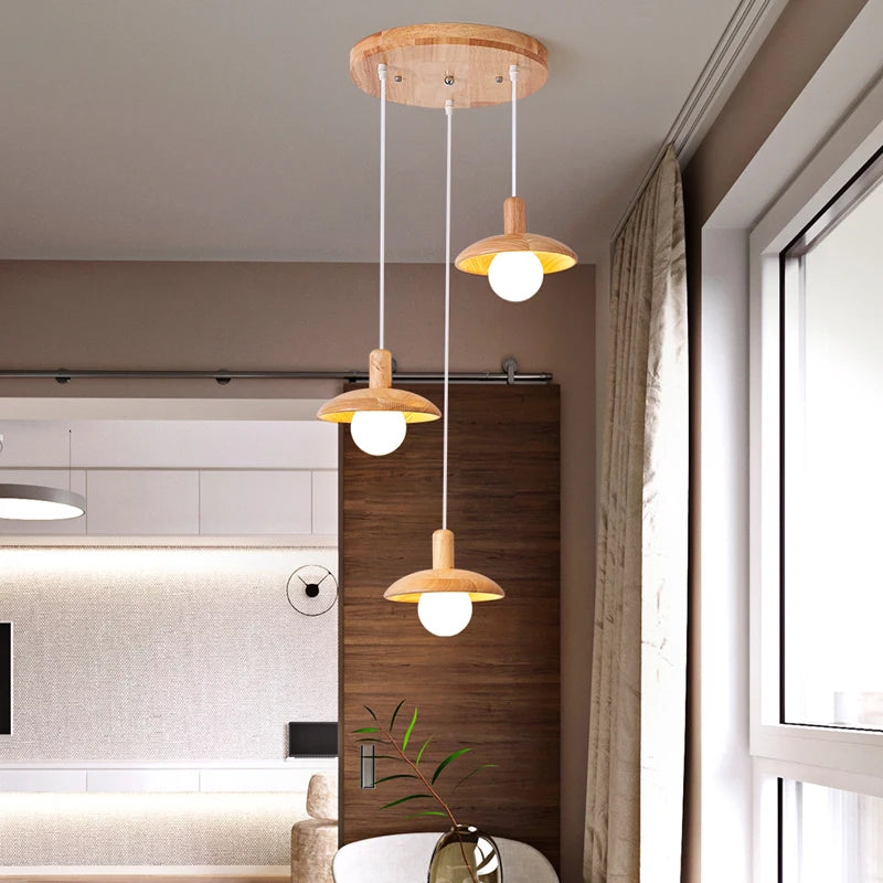 lustre led rondins frais style nordique créatif bois art - vue 3 sur 10
