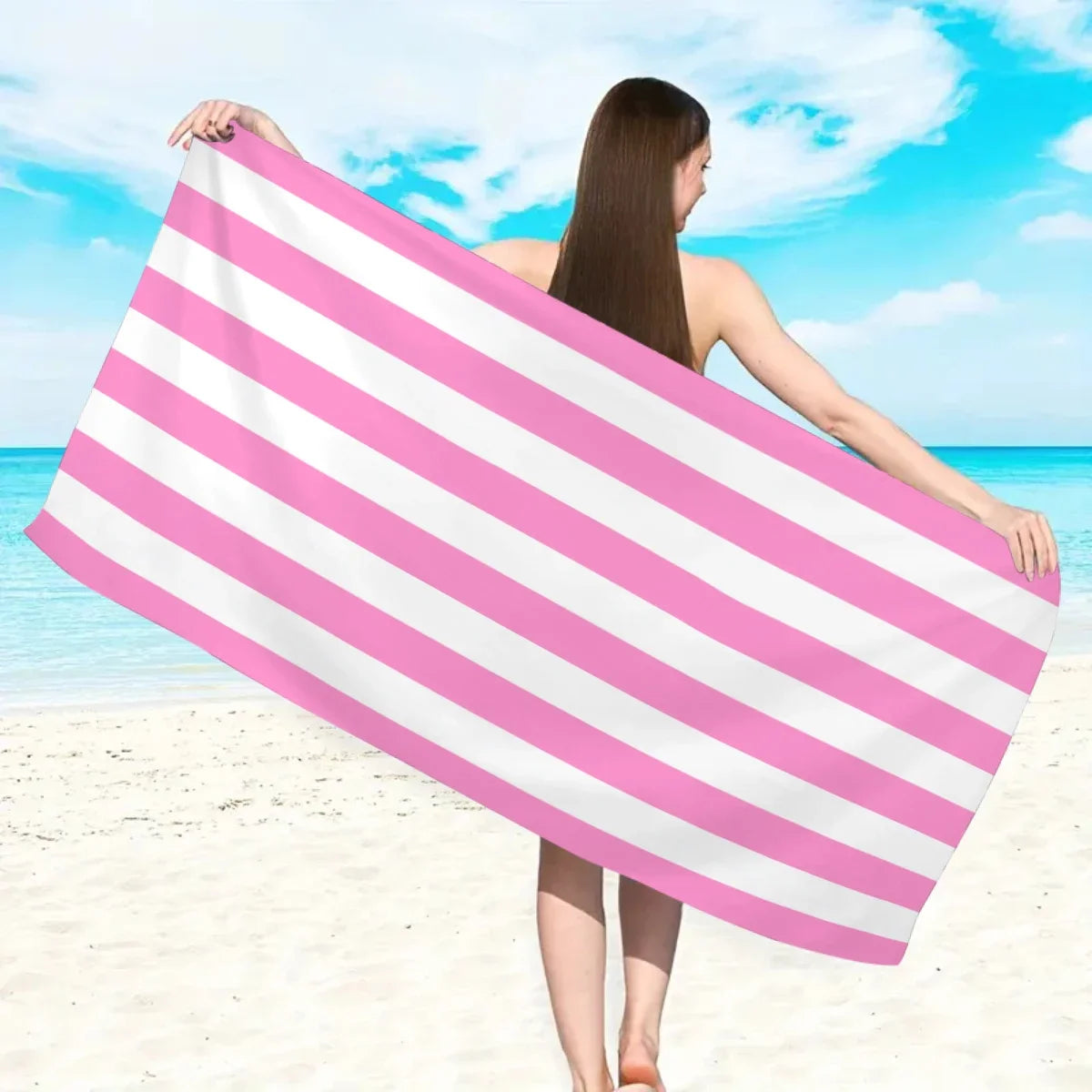 Serviette de plage a rayures sechage rapide absorbante - vue 3 sur 5